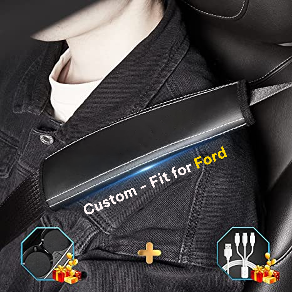 Car Seat Belt Covers (2PCS), Custom-Fit For Car, Microfiber Leather Seat Belt Shoulder Pads for More Comfortable Driving, Car Accessories DLFD238