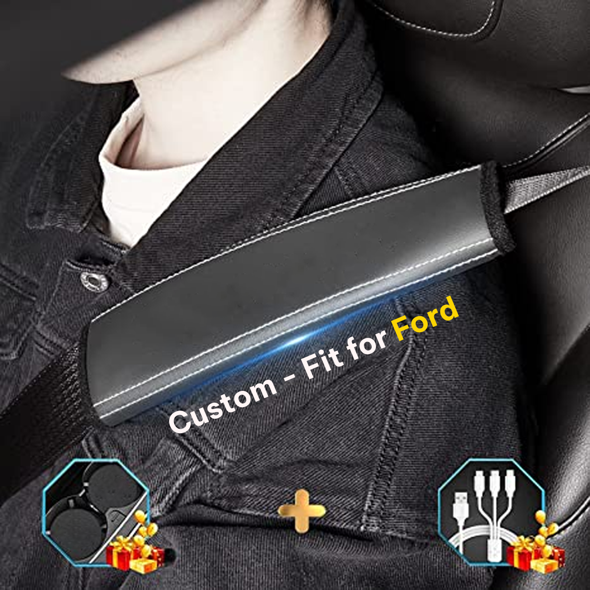Car Seat Belt Covers (2PCS), Custom-Fit For Car, Microfiber Leather Seat Belt Shoulder Pads for More Comfortable Driving, Car Accessories DLFD238