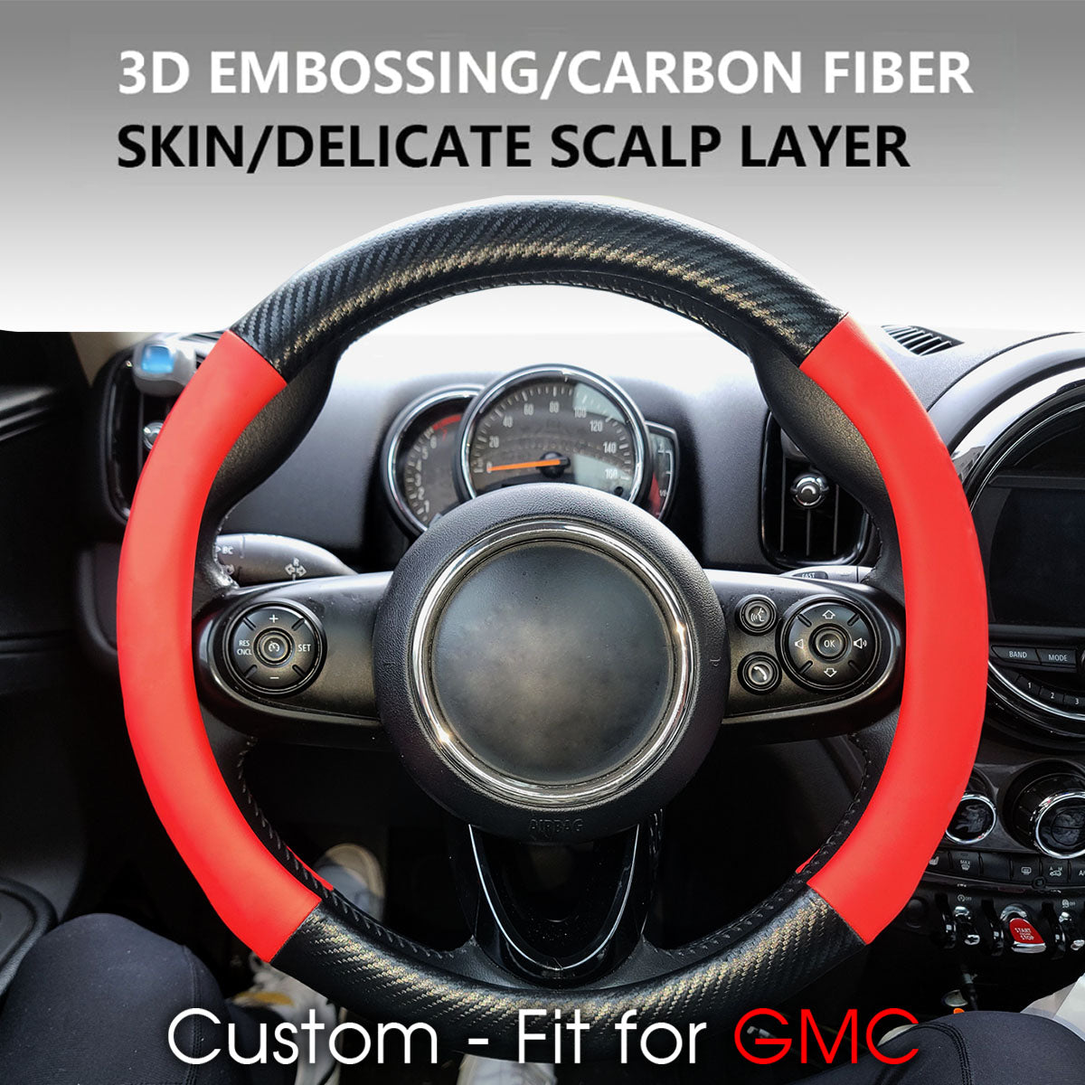 Delicate Leather Steering Wheel Cover – Custom-Fit for GMC, 3D Carbon Fiber Texture Sport Style, Non-Slip Leather Grip for Interior Upgrade - Delicate Leather