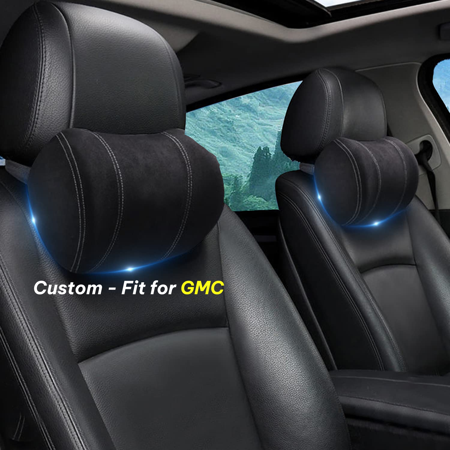 Car Headrest (2 PCS), Custom-Fit For GMC, Update Version Premium Memory Foam Car Neck Pillow DLWQ227 - Delicate Leather