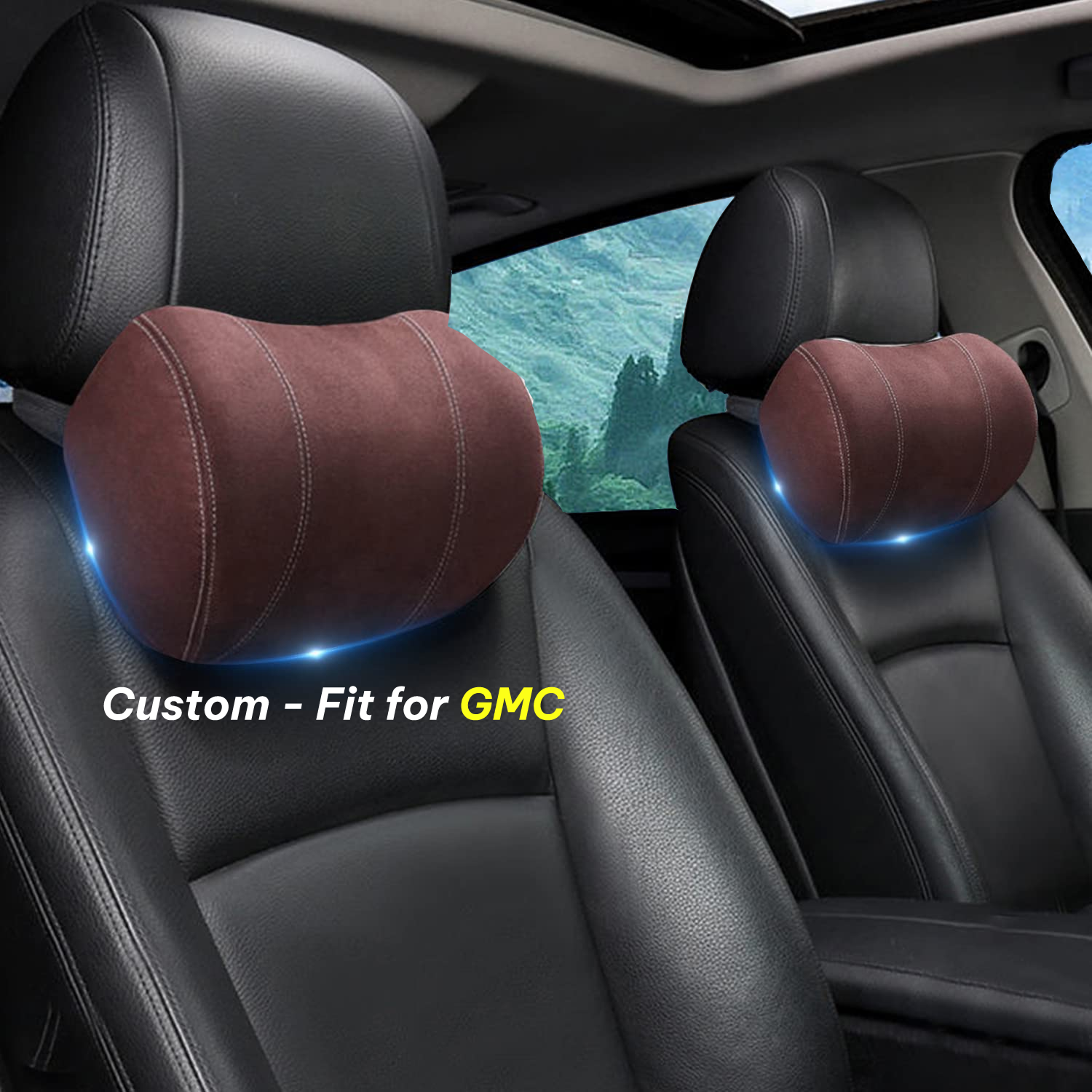 Car Headrest (2 PCS), Custom-Fit For GMC, Update Version Premium Memory Foam Car Neck Pillow DLWQ227 - Delicate Leather