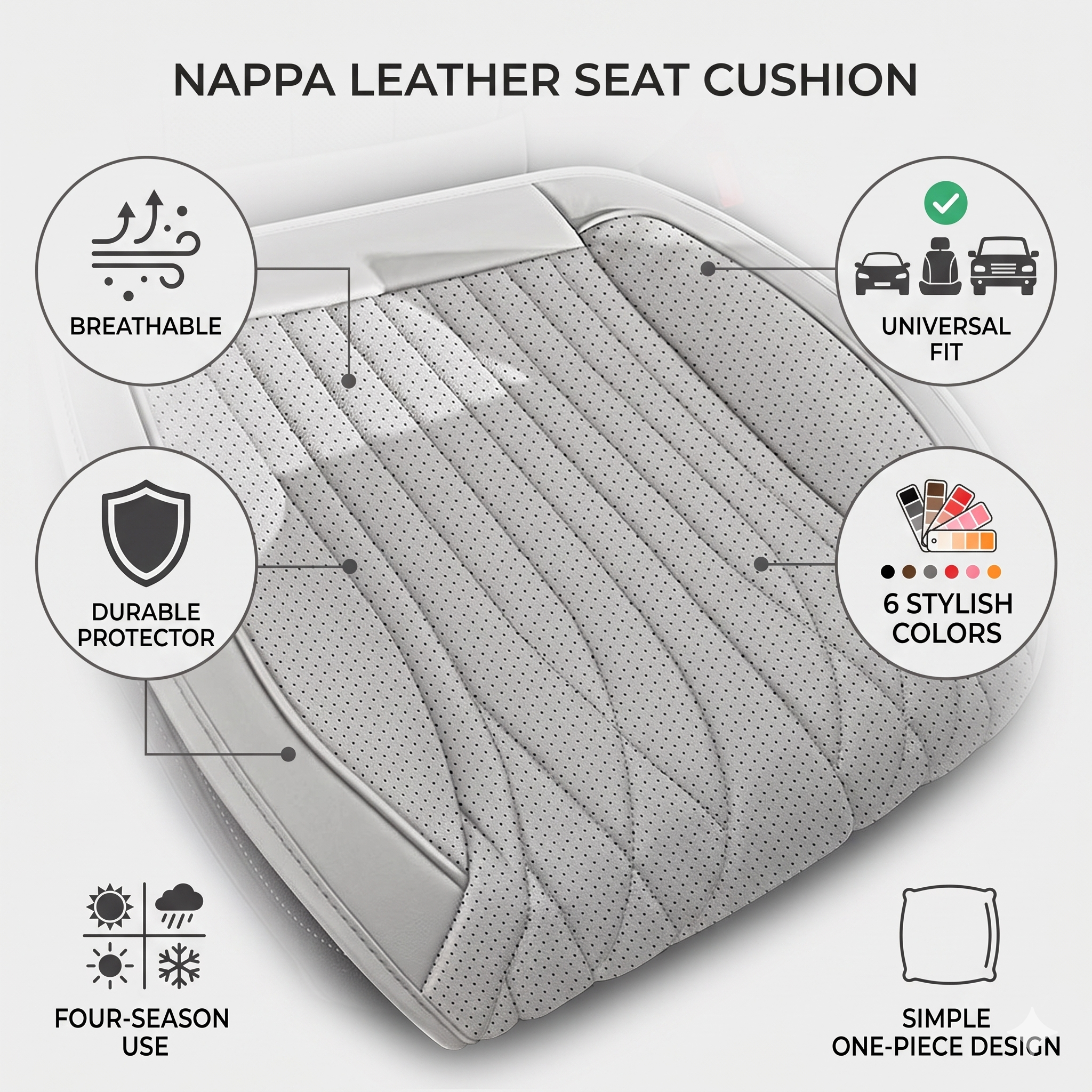 Universal Nappa Leather Front Car Seat Cushion – Breathable Wear-Resistant Seat Protector - Delicate Leather