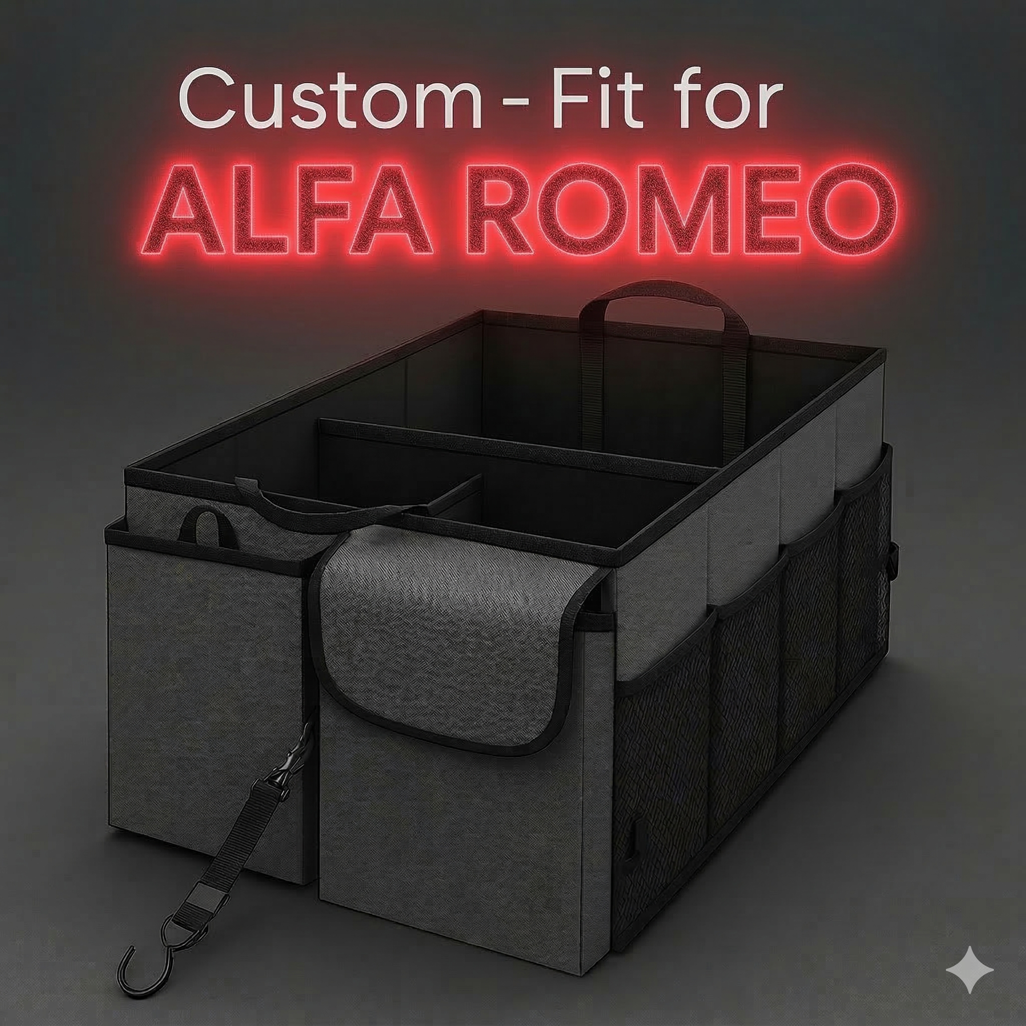 Car Trunk Organizer - Collapsible, Custom fit for Alfa Romeo, Multi-Compartment Automotive SUV Car Organizer for Storage w/ Adjustable Straps - Car Accessories for Women and Men AR12993 - Delicate Leather