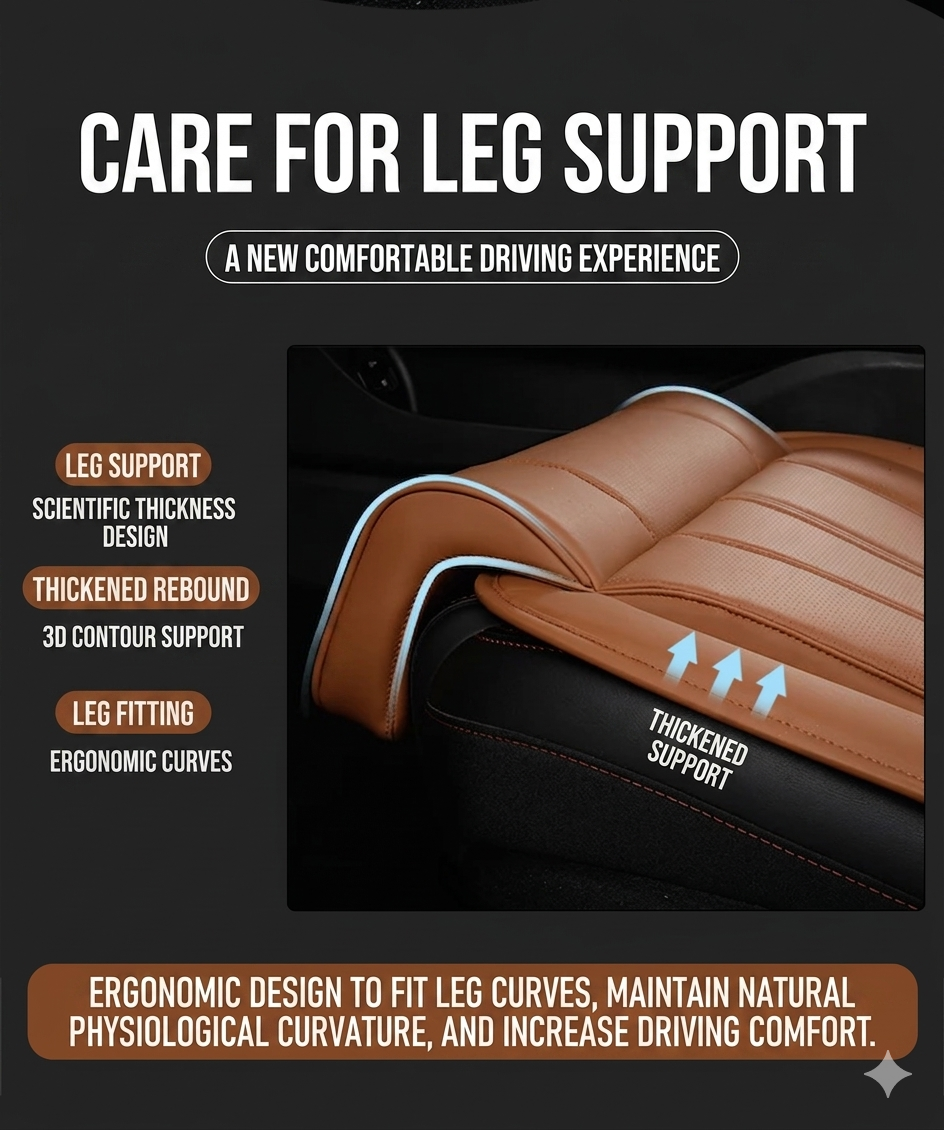 Car Seat Cushion with Extended Leg Support – Leather Anti-Slip Comfort Seat Pad - Delicate Leather