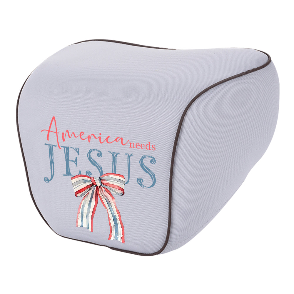 America Needs Jesus Lumbar Support Cushion for Car and Headrest Neck Pillow Kit, Custom For Cars, Ergonomically Design for Car Seat, Car Accessories, 4th of July 04 - Delicate Leather