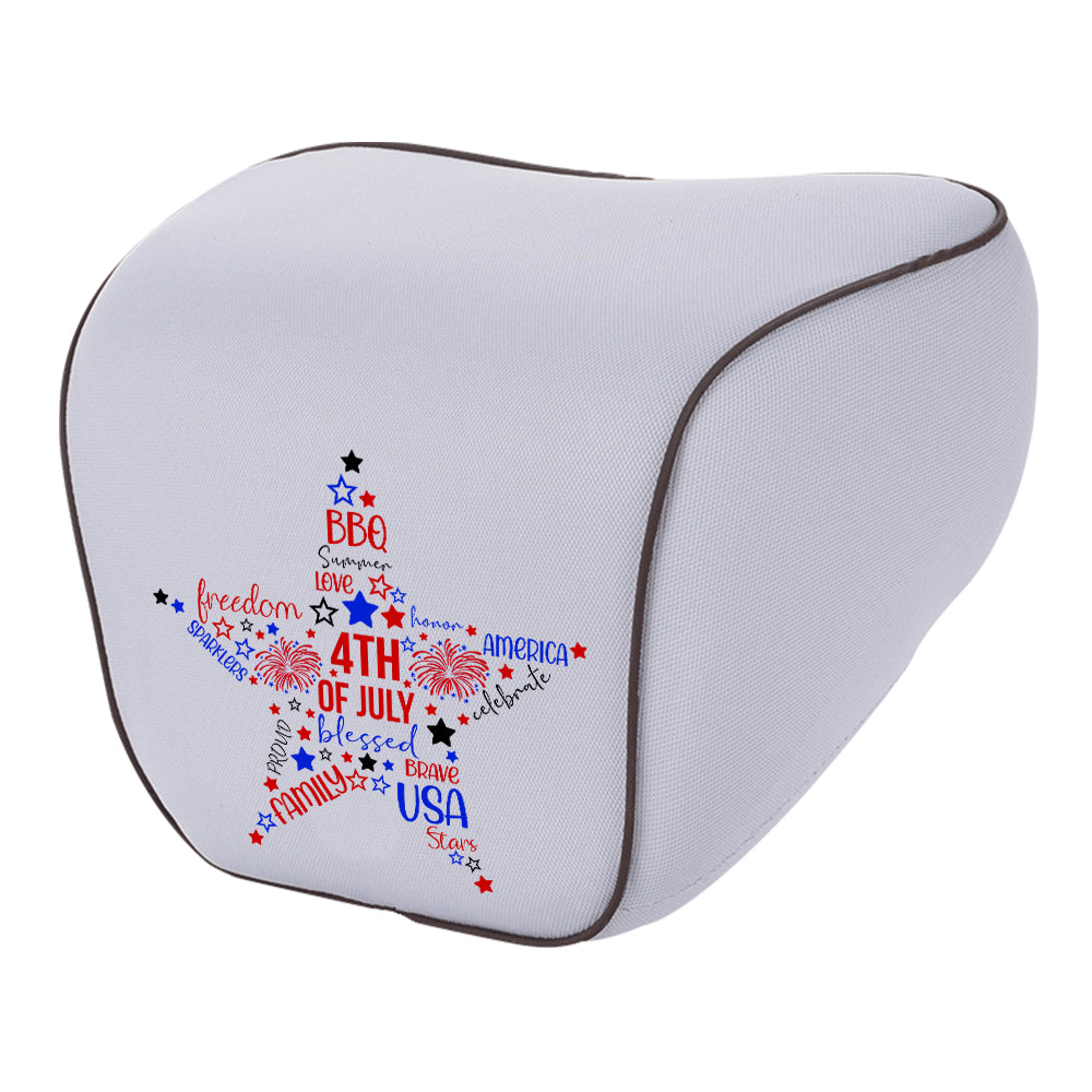 Fourth of July Lumbar Support Cushion for Car and Headrest Neck Pillow Kit, Custom For Cars, Ergonomically Design for Car Seat, Car Accessories, American Flag Star 07 - Delicate Leather