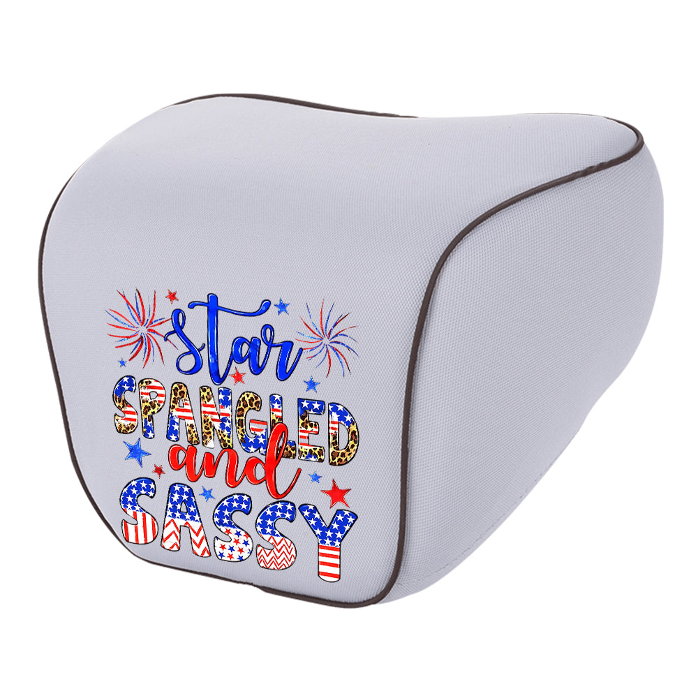 Star Spangled And Sassy Lumbar Support Cushion for Car and Headrest Neck Pillow Kit, Custom For Cars, Ergonomically Design for Car Seat, Car Accessories, 4th of July 06 - Delicate Leather