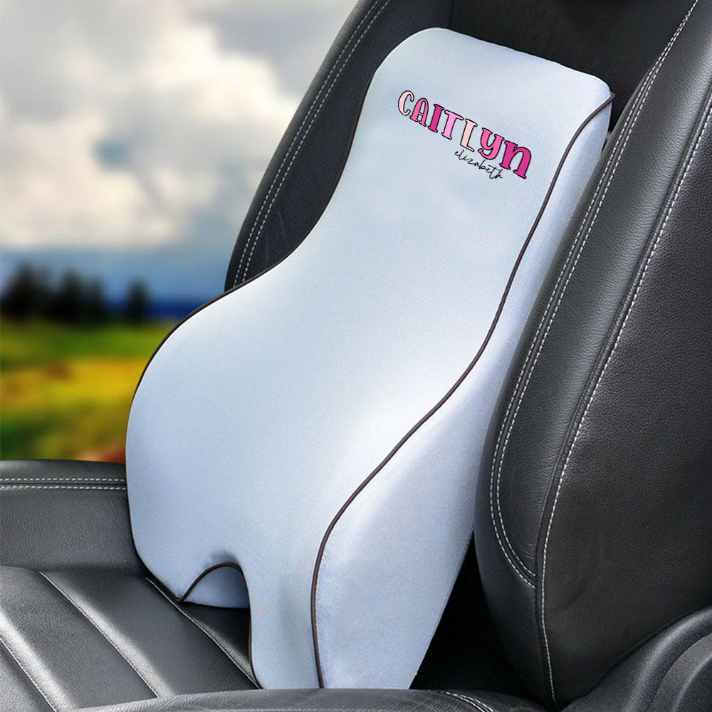 Custom Name Lumbar Support Cushion for Car and Headrest Neck Pillow Kit, Personalized Gift, Custom For Cars, Ergonomically Design for Car Seat, Car Accessories, Personalised Lumbar Support Cushion, Name Lumbar Support Cushion L4 - Delicate Leather