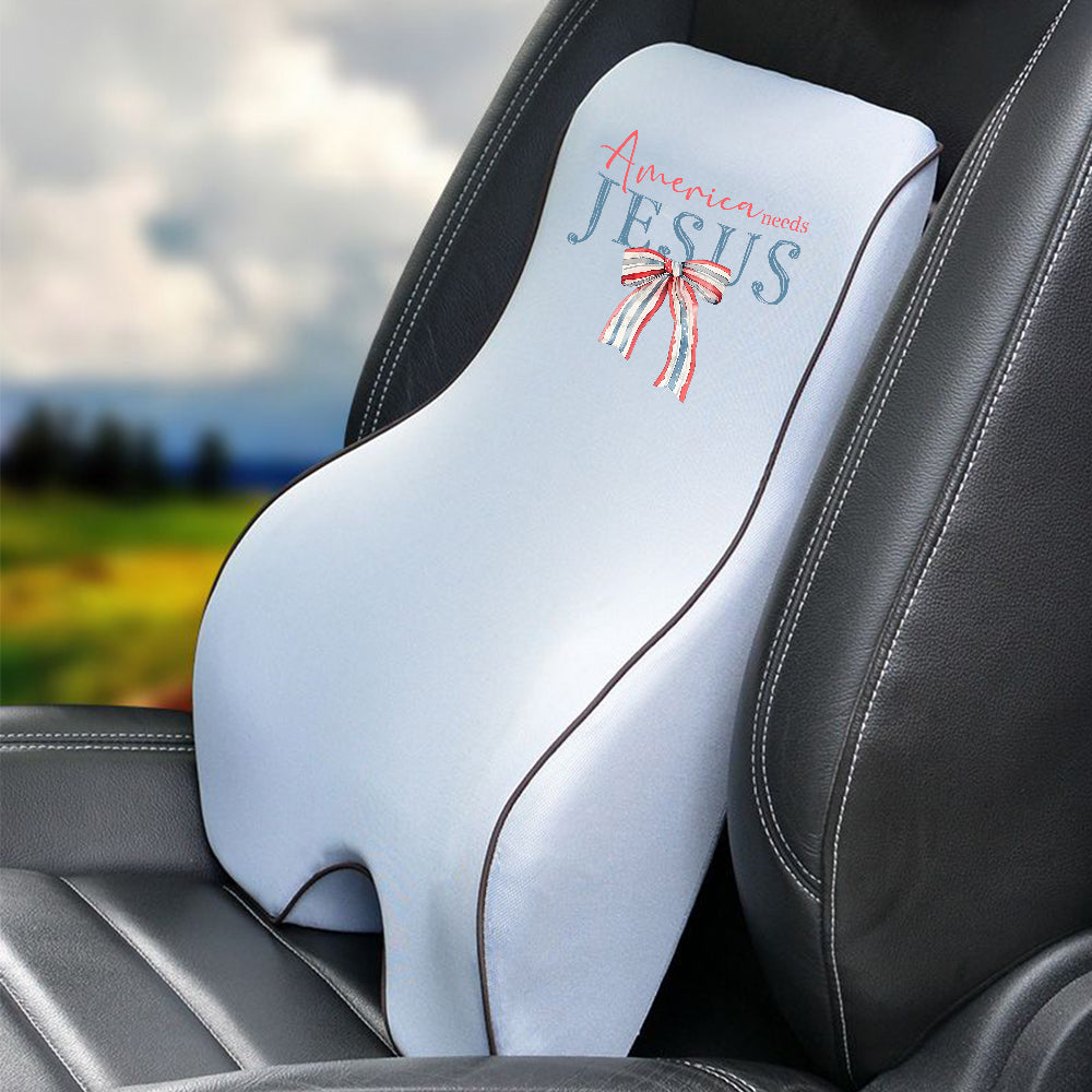 America Needs Jesus Lumbar Support Cushion for Car and Headrest Neck Pillow Kit, Custom For Cars, Ergonomically Design for Car Seat, Car Accessories, 4th of July 04 - Delicate Leather