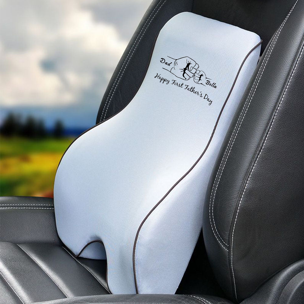 Personalized Lumbar Support Cushion for Car and Headrest Neck Pillow Kit, Happy Father's Day, Custom For Cars, Ergonomically Design for Car Seat, Car Accessories, Gift for Daddy - Delicate Leather
