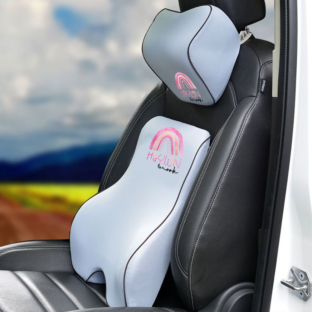 Custom Name Lumbar Support Cushion for Car and Headrest Neck Pillow Kit, Personalized Gift, Custom For Cars, Ergonomically Design for Car Seat, Car Accessories, Personalised Lumbar Support Cushion, Name Lumbar Support Cushion L6 - Delicate Leather
