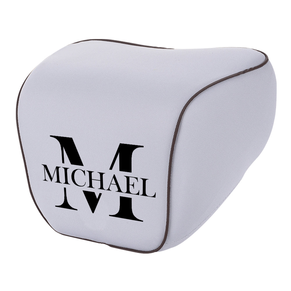Personalized Name Sign Lumbar Support Cushion for Car and Headrest Neck Pillow Kit, Ergonomically Design for Car Seat, Gift For Father's Day 2025, Gift For Dad - Delicate Leather