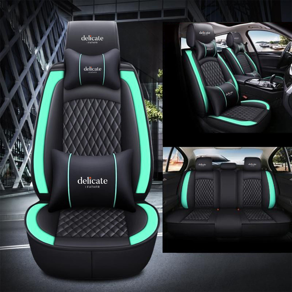 Delicate Leather Car Seat Covers Full Set, Custom For All Cars, Waterproof Leather Front Rear Seat Automotive Protection Cushions - Delicate Leather