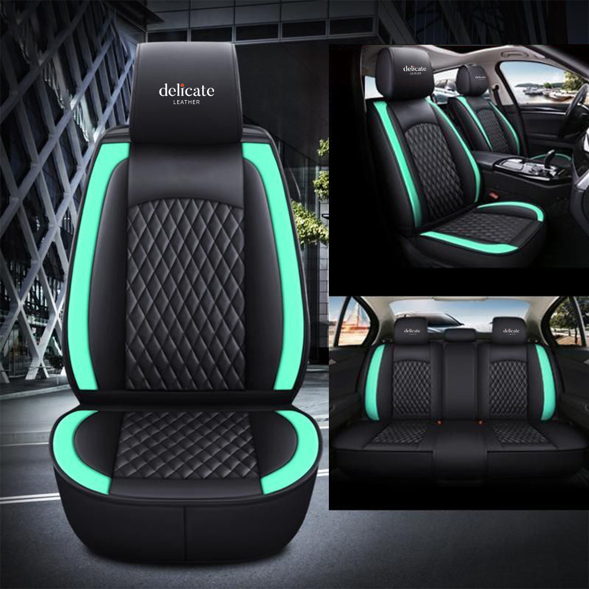 Delicate Leather Car Seat Covers Full Set, Custom For All Cars, Waterproof Leather Front Rear Seat Automotive Protection Cushions - Delicate Leather