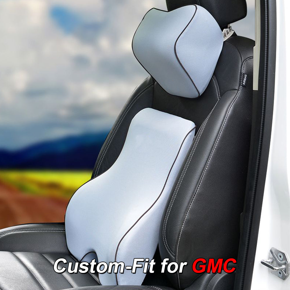 Lumbar Support Cushion for Car and Headrest Neck Pillow Kit, Custom-Fit For GMC, Ergonomically Design for Car Seat, Car Accessories DLWQ254 - Delicate Leather