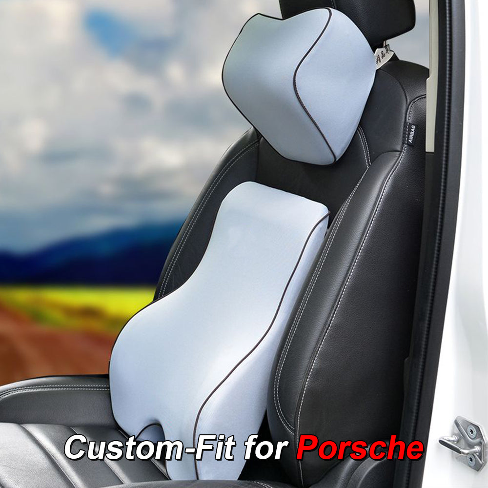 Lumbar Support Cushion for Car and Headrest Neck Pillow Kit, Custom-Fit For Porsche, Ergonomically Design for Car Seat, Car Accessories DLRL254 - Delicate Leather