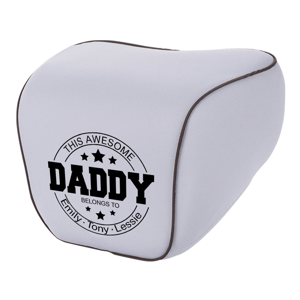 Personalized Lumbar Support Cushion for Car and Headrest Neck Pillow Kit, Happy Father's Day, Custom For Cars, Ergonomically Design for Car Seat, Car Accessories, Gift for Daddy - Delicate Leather