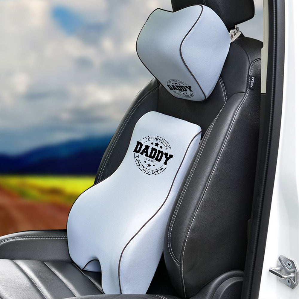 Personalized Lumbar Support Cushion for Car and Headrest Neck Pillow Kit, Happy Father's Day, Custom For Cars, Ergonomically Design for Car Seat, Car Accessories, Gift for Daddy - Delicate Leather