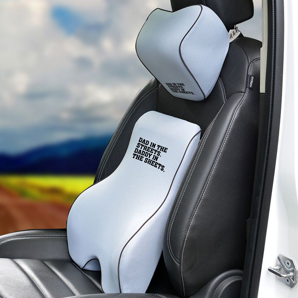 Lumbar Support Cushion for Car and Headrest Neck Pillow Kit, Dad In The Streets. Daddy In The Sheets, Custom For Cars, Ergonomically Design for Car Seat, Car Accessories, Gift for Daddy - Delicate Leather