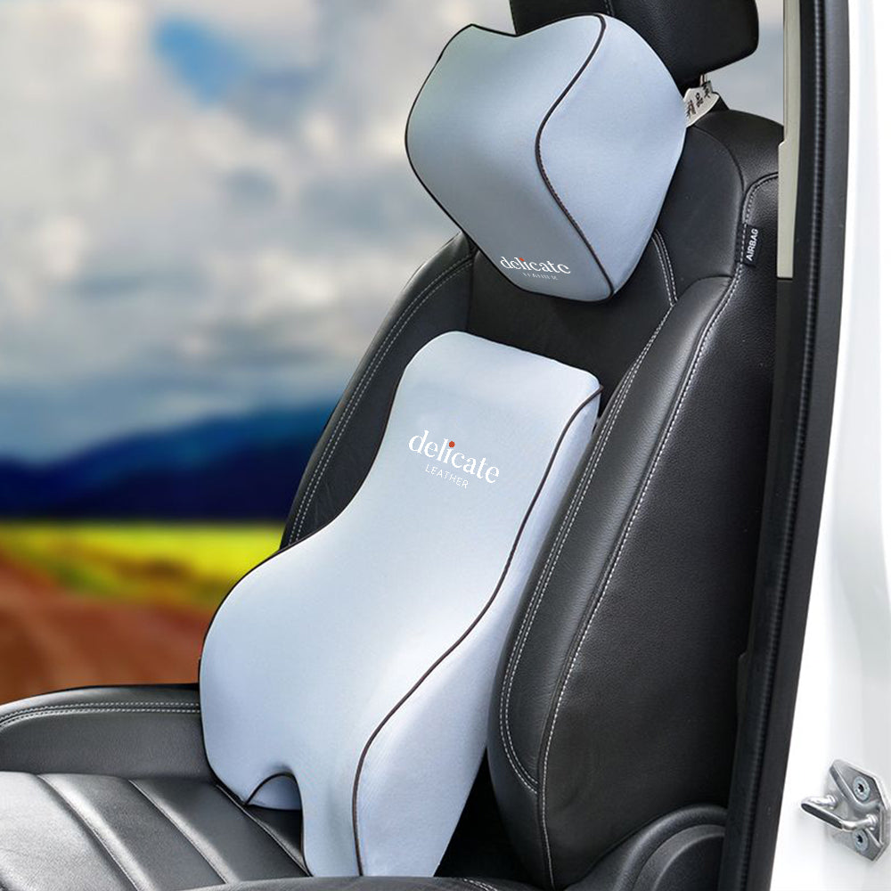 Lumbar Support Cushion for Car and Headrest Neck Pillow Kit, Custom For Cars, Ergonomically Design for Car Seat, Car Accessories LI13983 - Delicate Leather