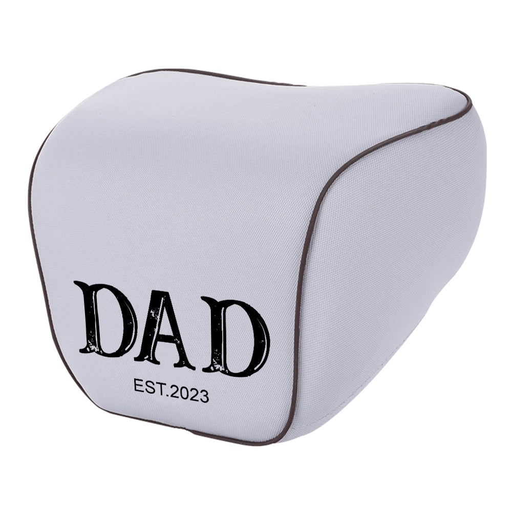 Personalized Lumbar Support Cushion for Car and Headrest Neck Pillow Kit, Custom For Cars, Daddy Est Year Lumbar Support Cushion, Happy Father's Day, Car Accessories - Delicate Leather
