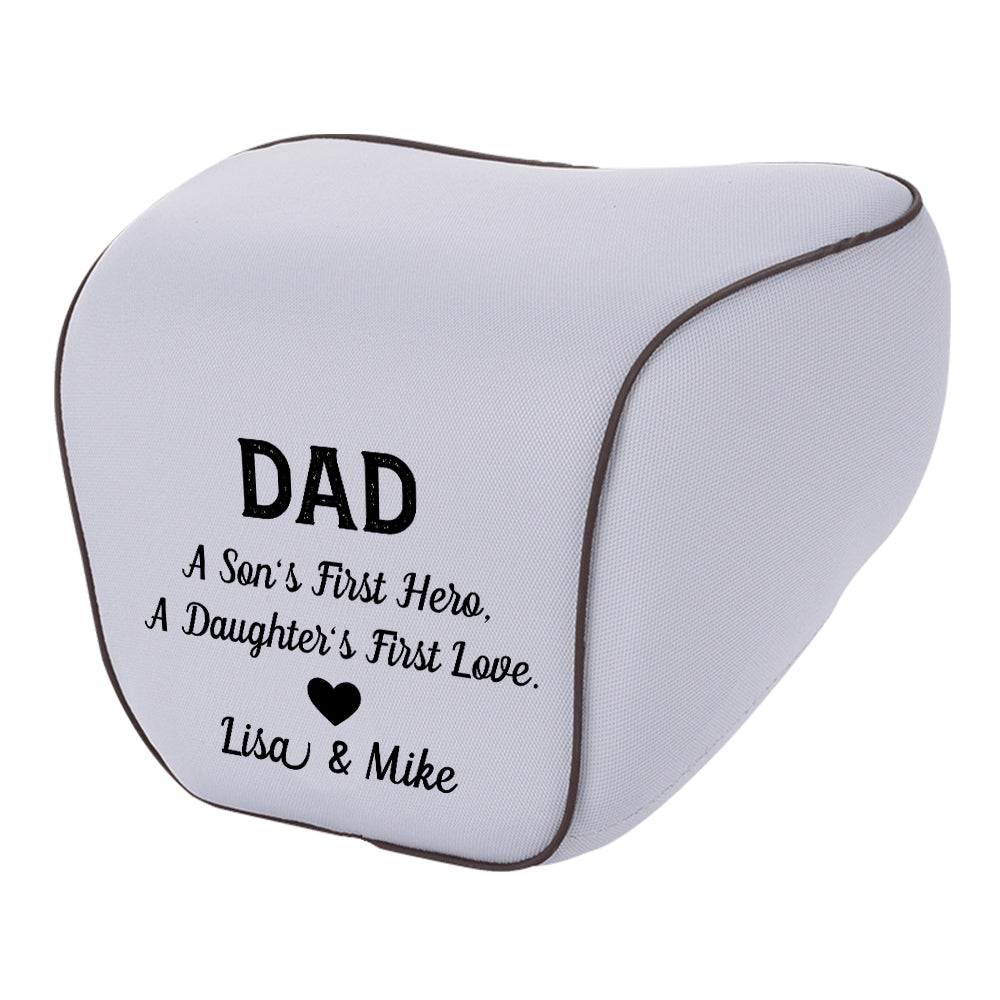 Personalized Lumbar Support Cushion for Car and Headrest Neck Pillow Kit, Happy Father's Day, Custom For Cars, Ergonomically Design for Car Seat, Car Accessories, Gift for Daddy - Delicate Leather