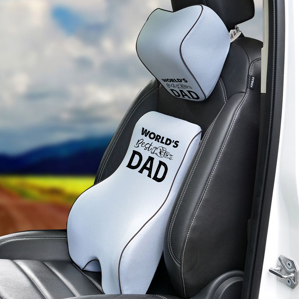 World's Best Dad Lumbar Support Cushion for Car and Headrest Neck Pillow Kit, Custom For Cars, Ergonomically Design for Car Seat, Father's Day Gift, Car Accessories 05