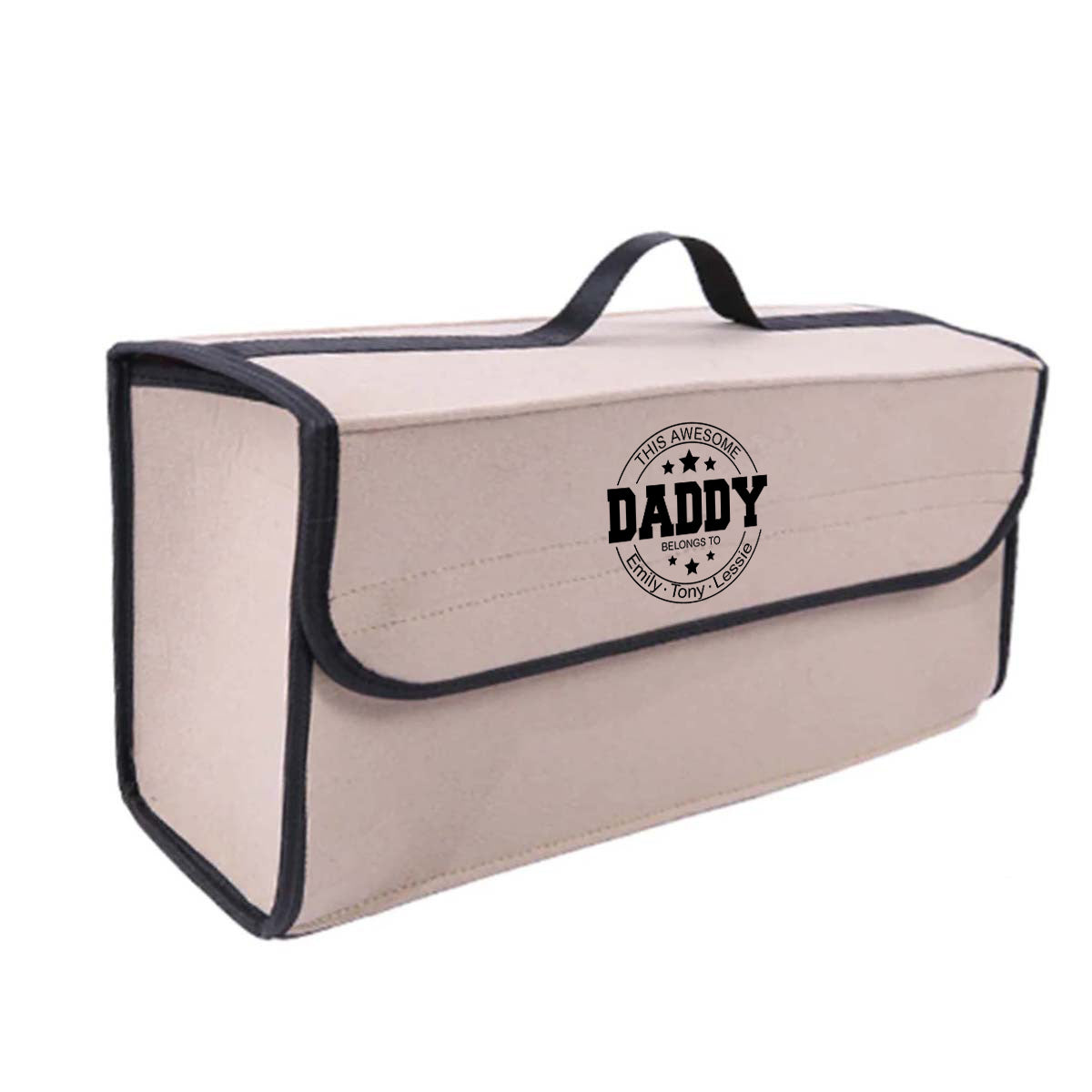 Personalized Soft Felt Car Bag Organizer, Happy Father's Day Folding Car Storage Box Non Slip Fireproof Car Trunk Organizer, Custom For Your Cars, Car Accessories, Gift for Daddy - Delicate Leather