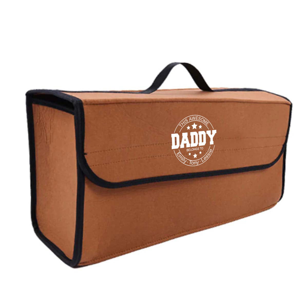 Personalized Soft Felt Car Bag Organizer, Happy Father's Day Folding Car Storage Box Non Slip Fireproof Car Trunk Organizer, Custom For Your Cars, Car Accessories, Gift for Daddy - Delicate Leather