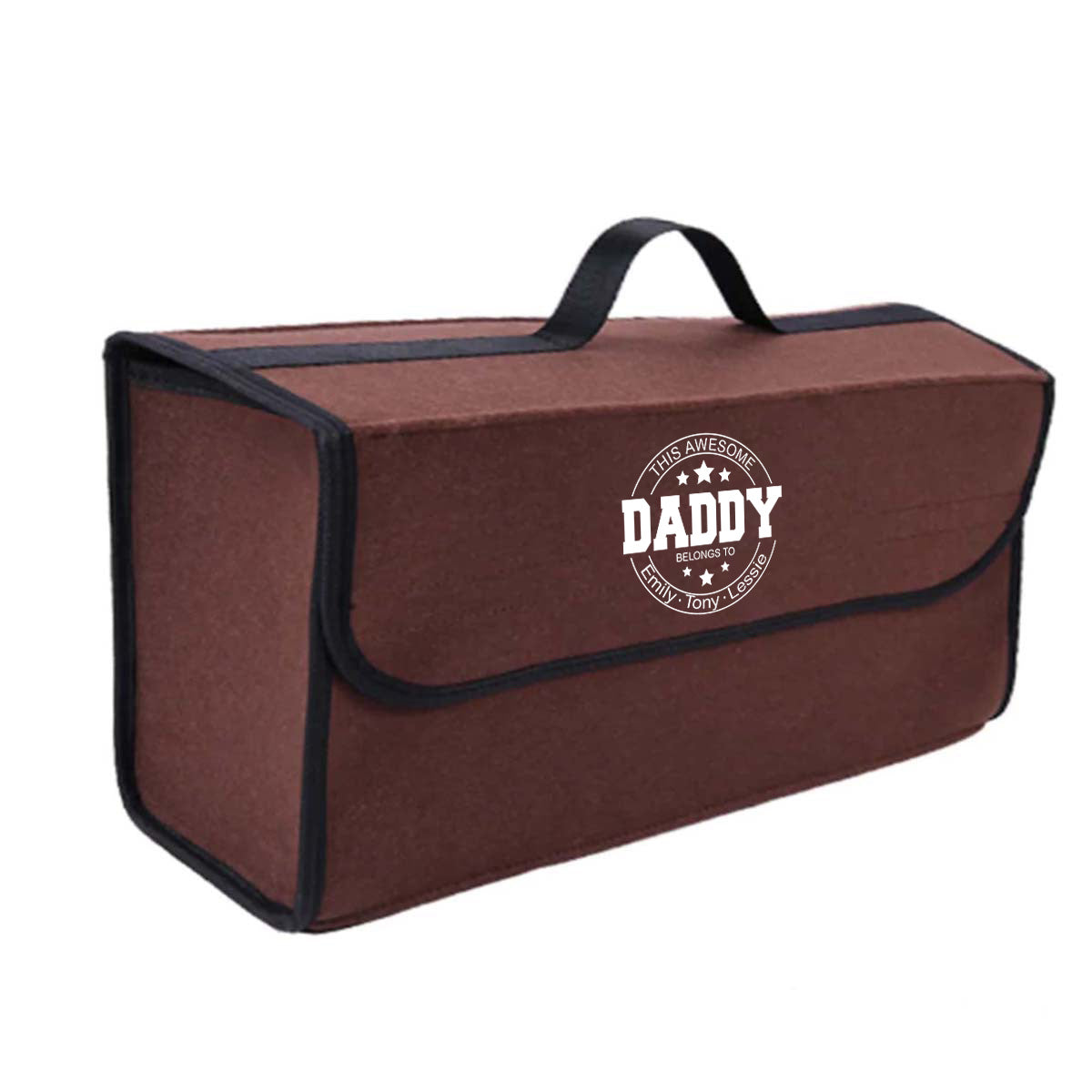 Personalized Soft Felt Car Bag Organizer, Happy Father's Day Folding Car Storage Box Non Slip Fireproof Car Trunk Organizer, Custom For Your Cars, Car Accessories, Gift for Daddy - Delicate Leather