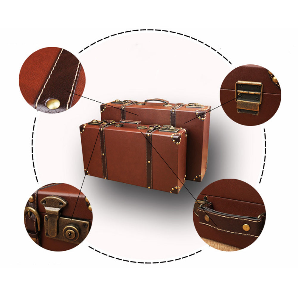 In Stock Vintage Leather Handmade Retro Classical Luggage Old Box Steamer Trunk Suitcase - Delicate Leather