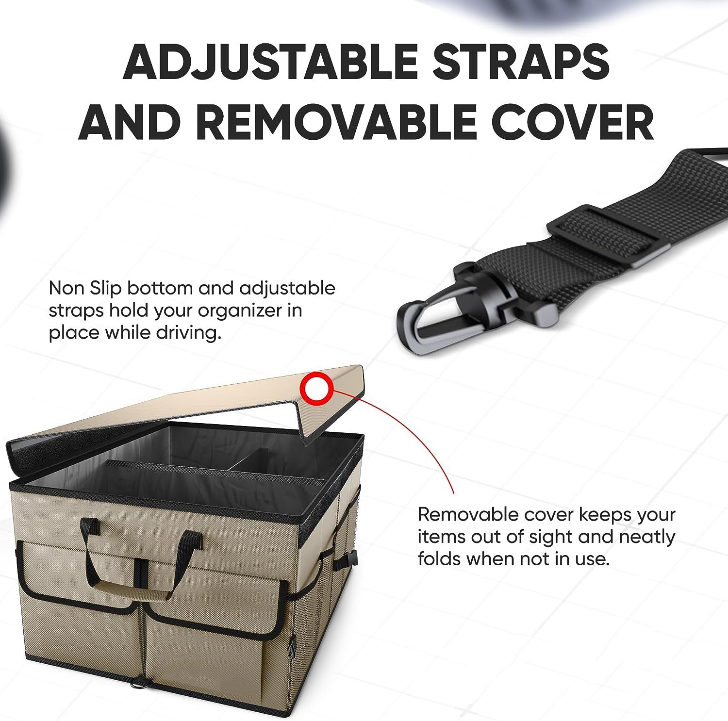 Non-Slip Bottom 600D Fabric Collapsible SUV Storage Box Organizer for Car Trunk - Delicate Leather