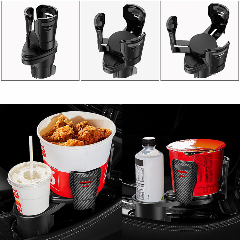Swivel Base Double Cup Holder - Adjustable 2 in 1 Multifunctional Car Cup Holder, Custom fit for Car - Delicate Leather