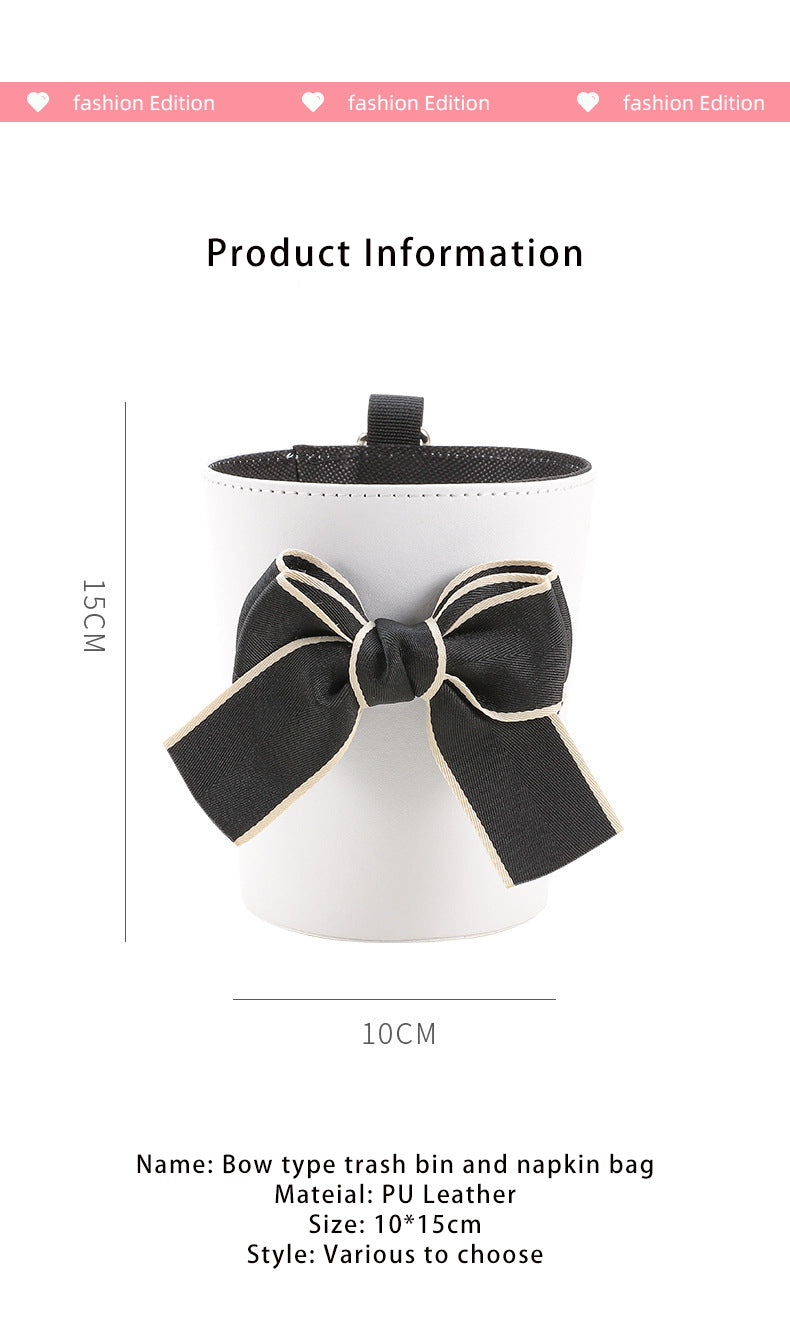 PU Leather Car Trash Can and Napkin Bag - Waterproof Auto Garbage Bag Hanging Car Trash Bin - Delicate Leather