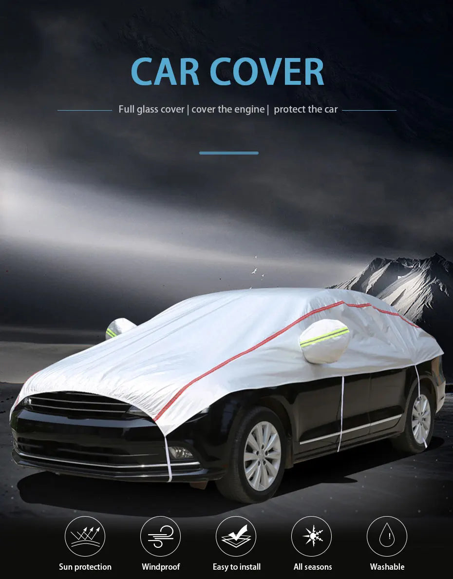Universal Half Car Cover Waterproof Outdoor Oxford Car Cover Sun Rain UV Protection Dustproof Snowproof for SUV Sedan - Delicate Leather