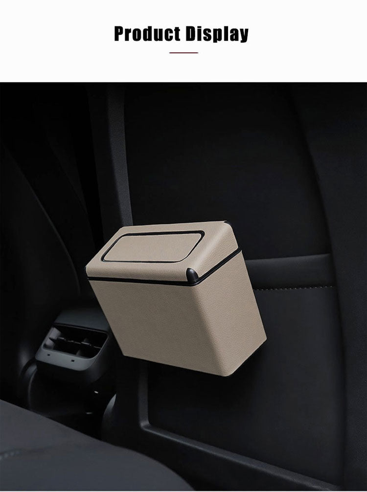 Car Trash Bin Waterproof Portable Garbage Can with Lid, Fit with all car, Mini Car Accessories with Lid and Trash Bag, Cute Car Organizer Bin, Small Garbage Can for Storage and Organization - Delicate Leather