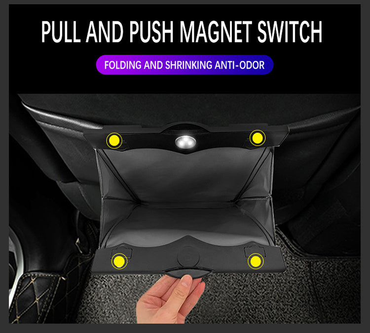 Universal Car Trash Can - Multi-Function with LED Light Mini Car Bin Organizer - Delicate Leather