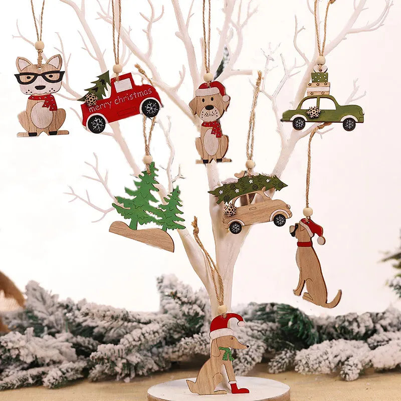 2023 Navidad Christmas Tree Car Decor Wooden Hanging Pendant Elk Christmas Decorations for Home New Year Noel Birthday Gift