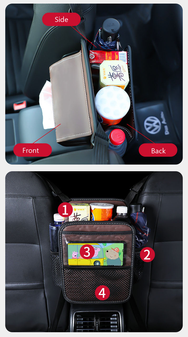 Car Leather Multi-Pocket Handbag Holder - Seat Storage Between Seat Organizer, Kid and Pet Barrier - Delicate Leather