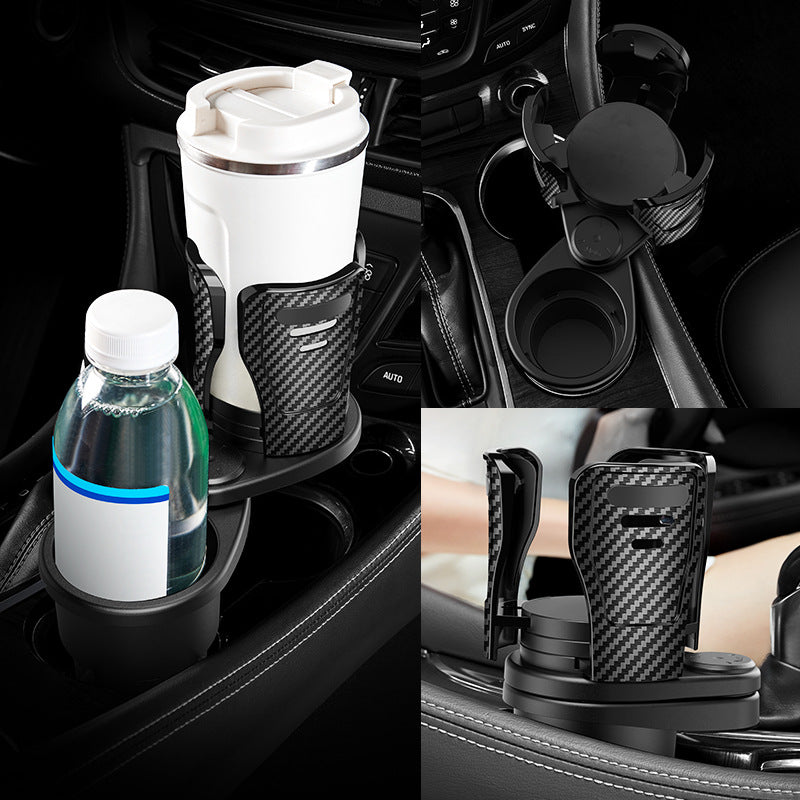 Swivel Base Double Cup Holder - Adjustable 2 in 1 Multifunctional Car Cup Holder, Custom fit for Car - Delicate Leather