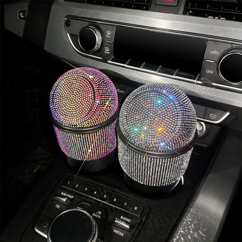 Bling Rhinestone Auto Garbage Can - Car Trash Can with Lid, Car Accessories - Delicate Leather