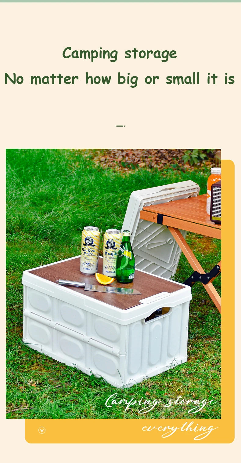 Car Storage Box Made of Durable Plastic Material with Wooden Lid - Ideal for Camping and Storage Needs - Delicate Leather