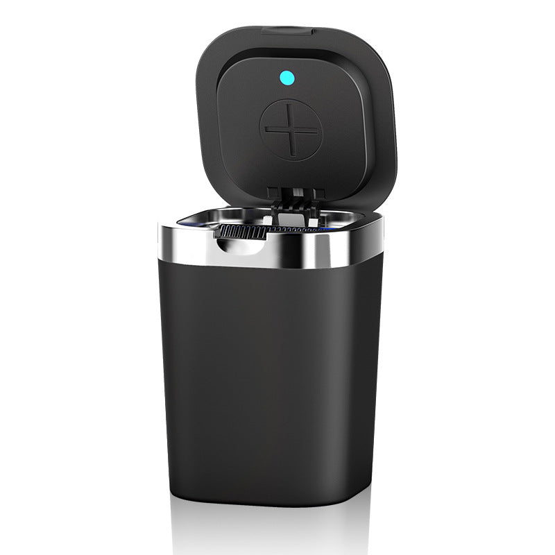 Car Ashtray Creative with Light Cover - Metal Lining, LED Light, One Key to Open, Mini Car Accessories with Lid and Trash Bag, Cute Car Organizer Bin, Small Garbage Can for Storage and Organization - Delicate Leather