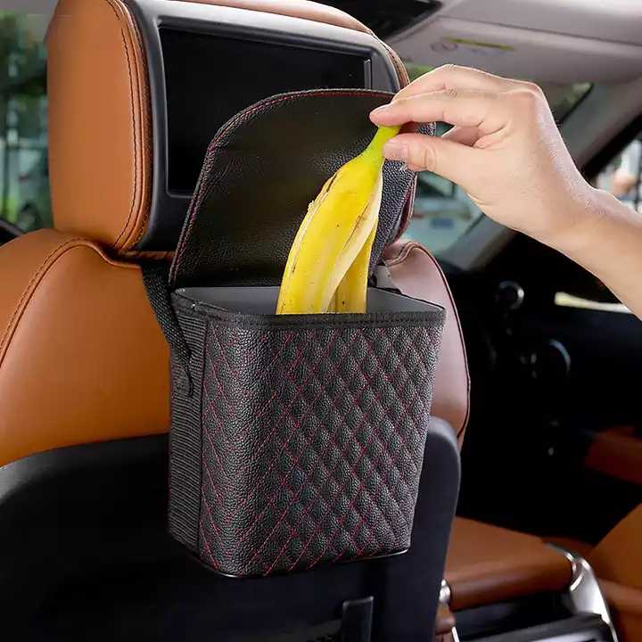 Multifunction PU Leather Seat Back Hanging Storage Bag Box Bucket - Large Capacity Waterproof Car Trash Can and Storage Box - Delicate Leather
