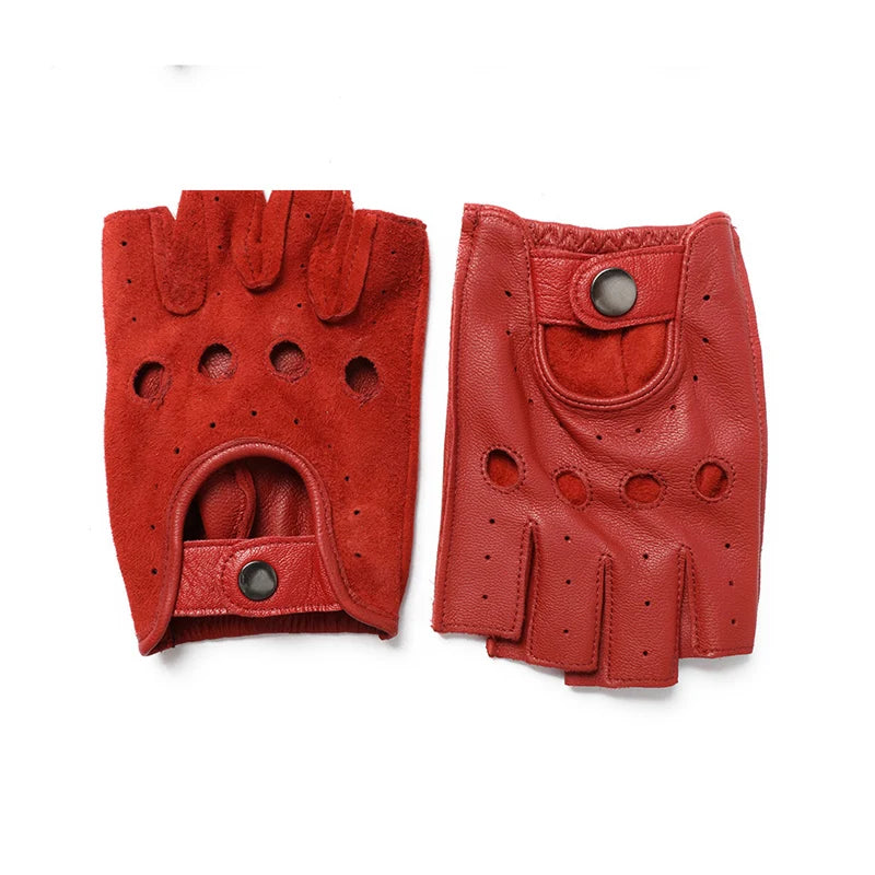 New Arrival Spring Men's Leather Gloves - 100% Goatskin Half Finger Fingerless Gym Fitness Driving Gloves - Delicate Leather