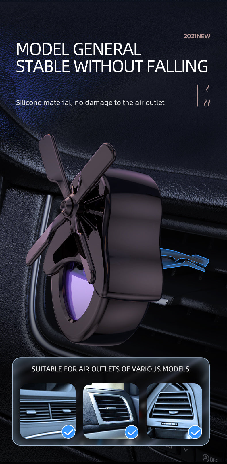 Hanging Fragrance Diffuser Scented Car Air Vent - Replaceable Freshener Fan Sticks Clip