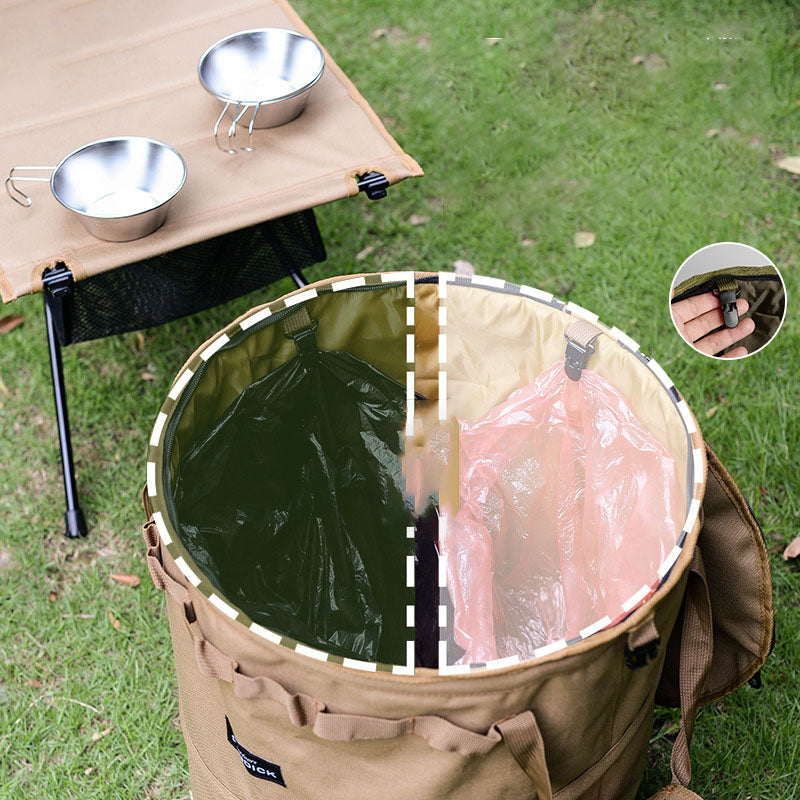 Portable Sundries Laundry Basket - Garden Yard Rubbish Bag and Outdoor Folding Trash Can - Delicate Leather