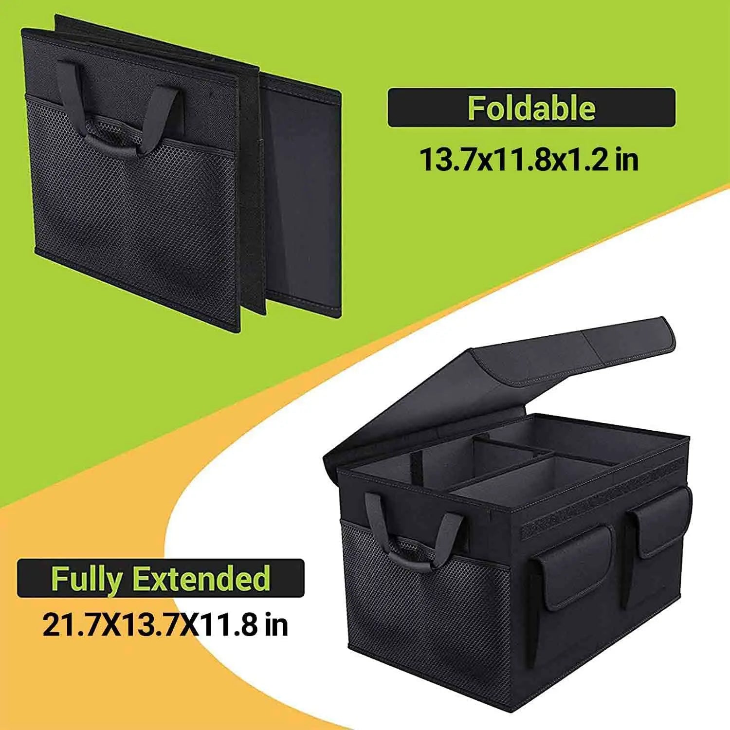 SUV Car Organizer with Lid - Multi-Compartment Storage, Non-Slip Base, and Secure Trunk Organizer - Delicate Leather