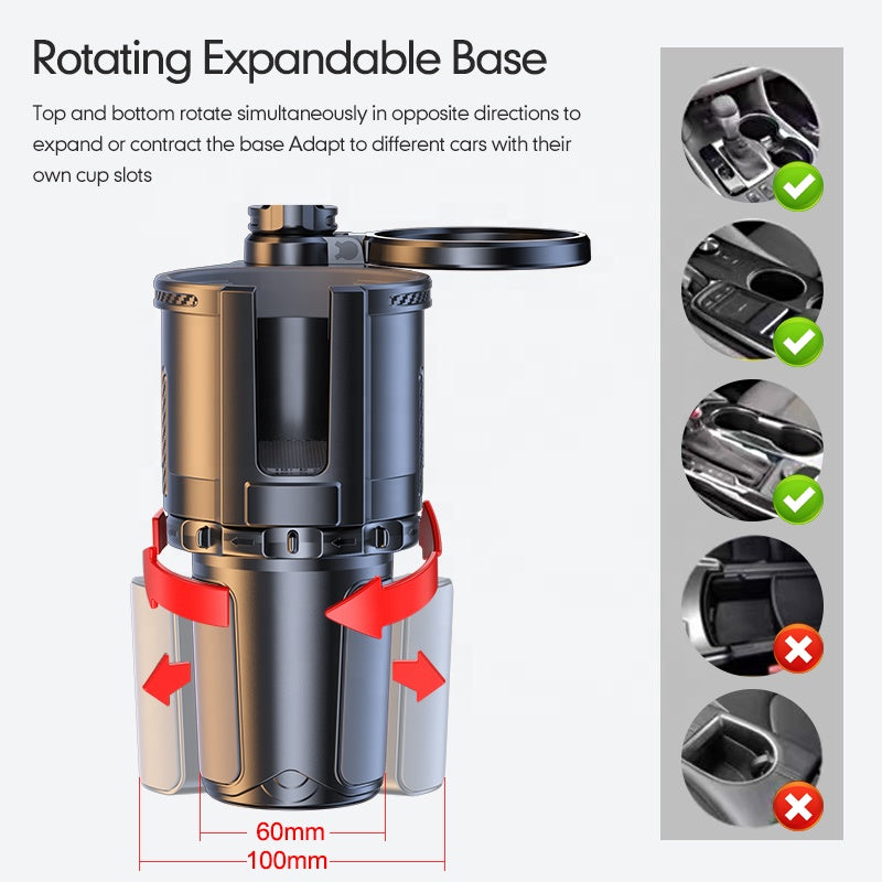Car Cup Holder Tray - Adjustable Car Tray Table with Phone Slot and 360° Rotation Drink Holder, Custom fit for Car - Delicate Leather