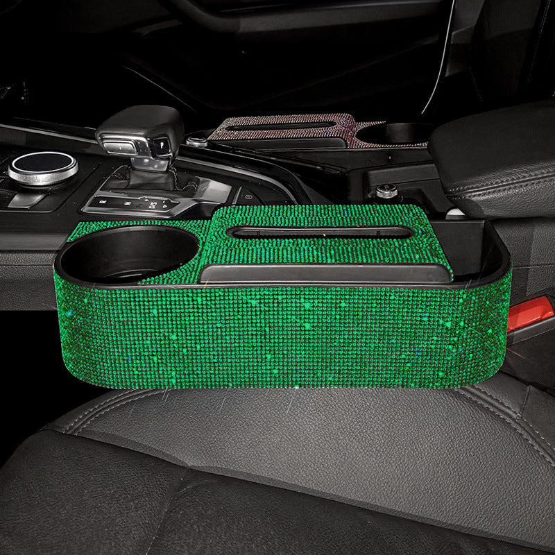 New Bling Rhinestones Car Seat Organizer with Leak-proof Cup Holder, Coin and Key Storage, Tissue Box, Auto Accessories Storage Box